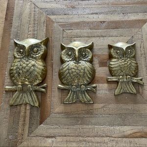 Trio of MCM Brass Wall Hanging Owls